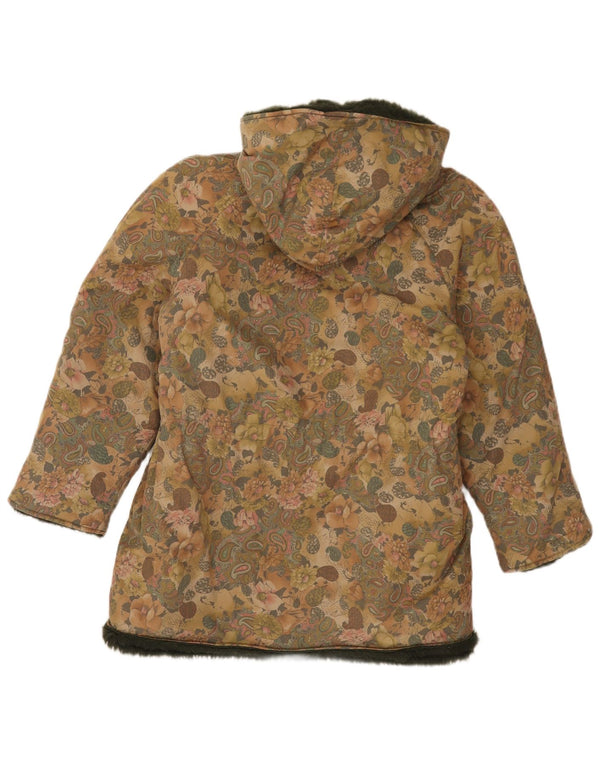 Vintage Womens Hooded Sherpa Parka Jacket UK 12 Medium Multicoloured Floral