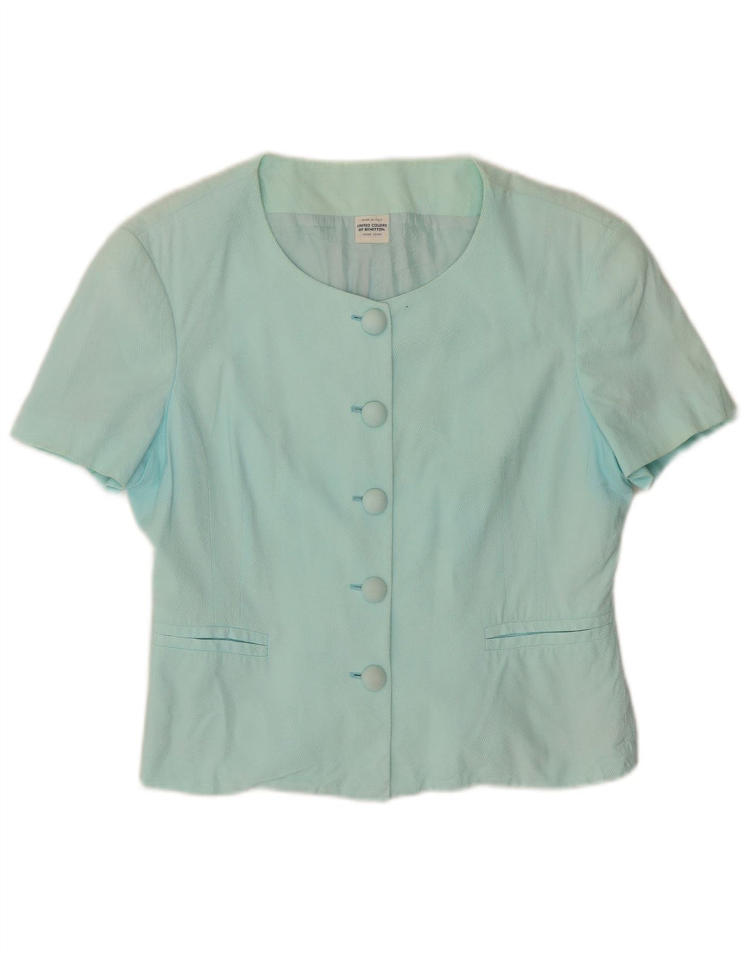 BENETTON Womens 5 Button Short Sleeve Blazer Jacket IT 44 Medium Turquoise