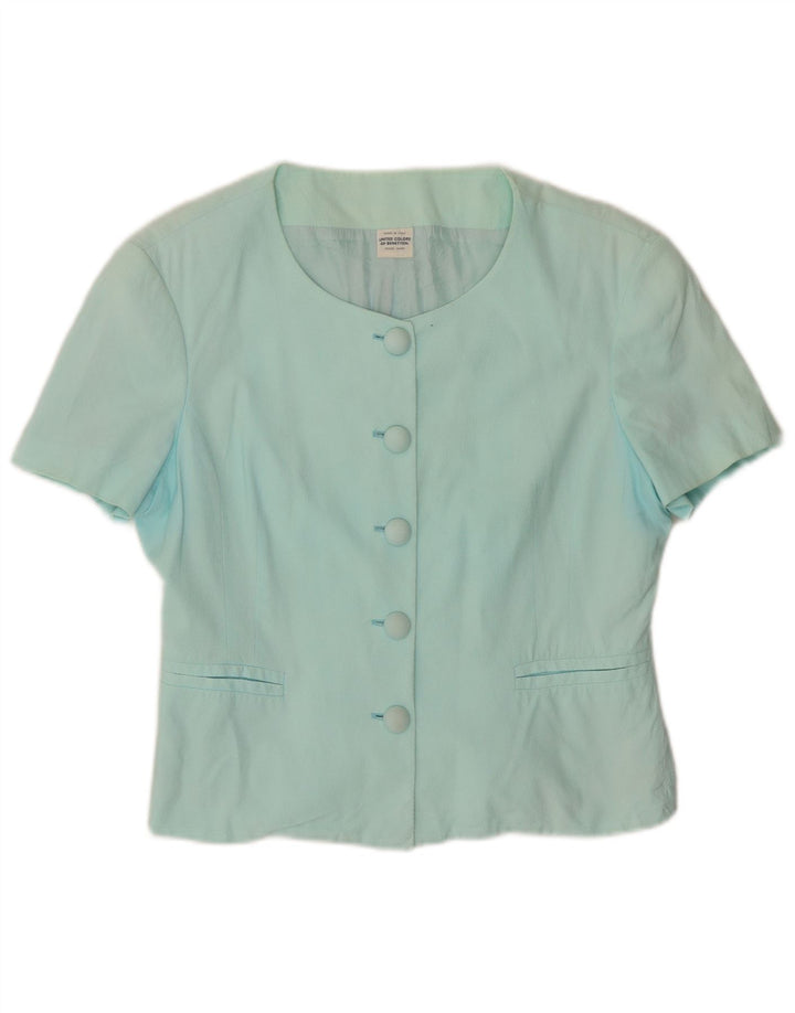BENETTON Womens 5 Button Short Sleeve Blazer Jacket IT 44 Medium Turquoise