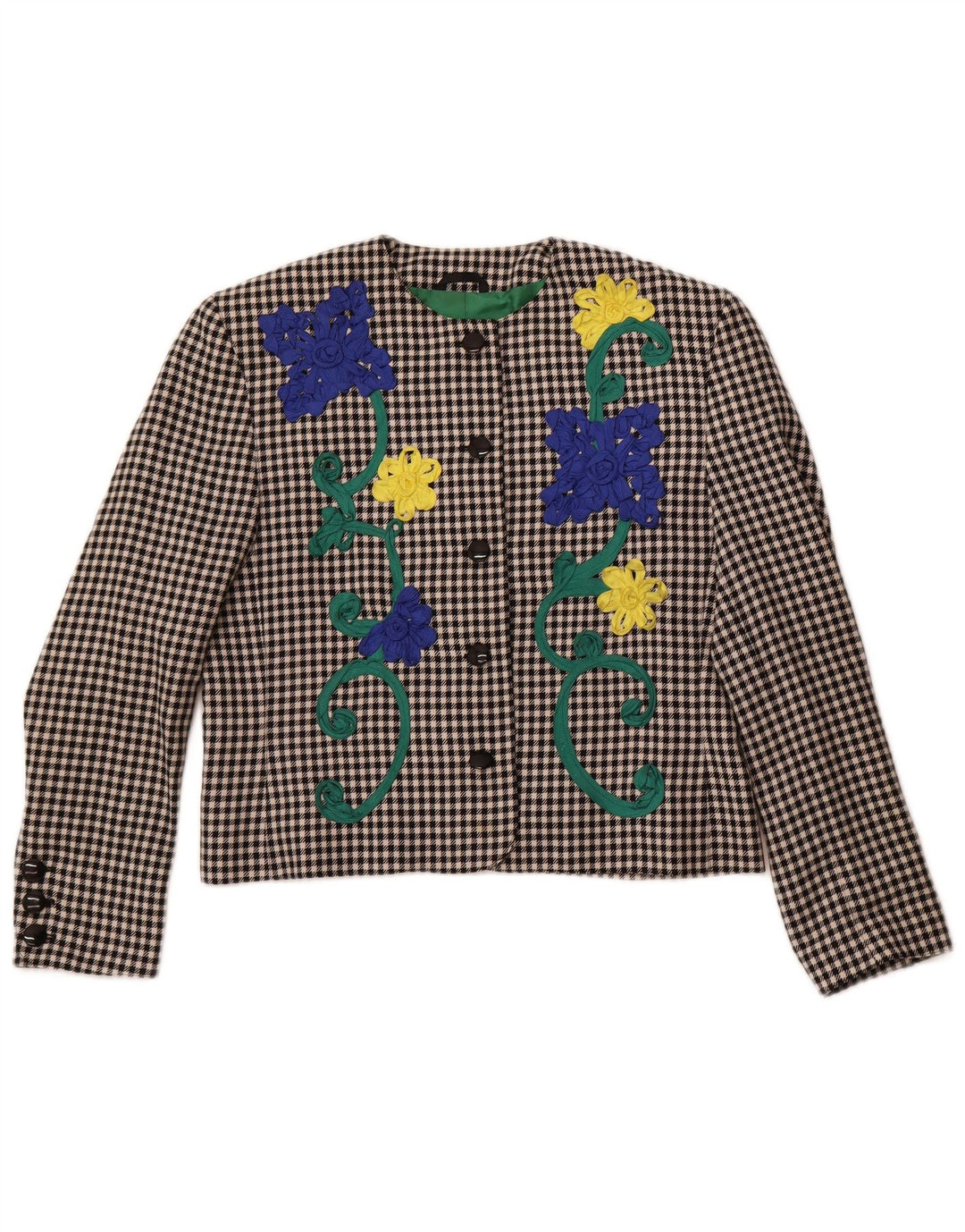 PORTARA Womens Crop 5 Button Blazer Jacket EU 38 Medium Black Check