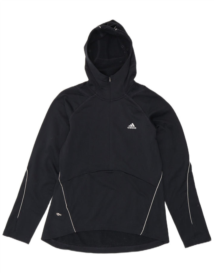 ADIDAS Womens Climawarm Zip Neck Hoodie Jumper UK 12 Medium  Navy Blue