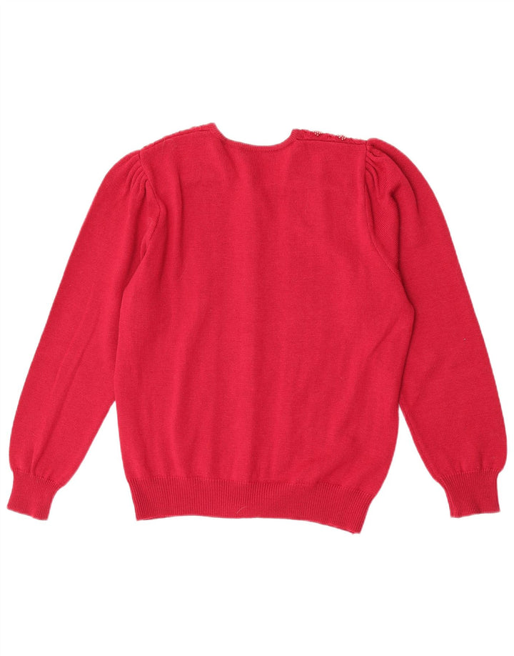 Vintage Womens Cardigan Sweater UK 14 Medium Red Virgin Wool