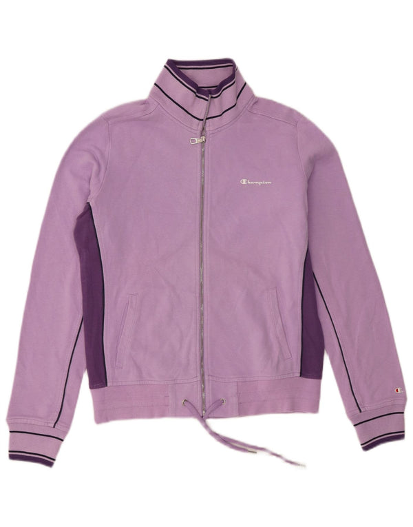 Champion Womens Tracksuit Top Jacket UK 14 Medium Purple Colourblock Cotton