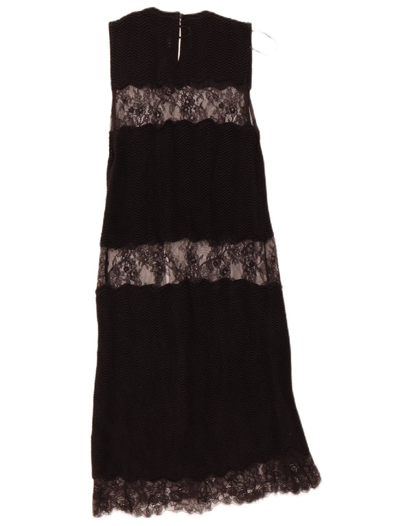 ZARA Womens Sleeveless Lace Maxi Dress UK 8 Small Black Viscose