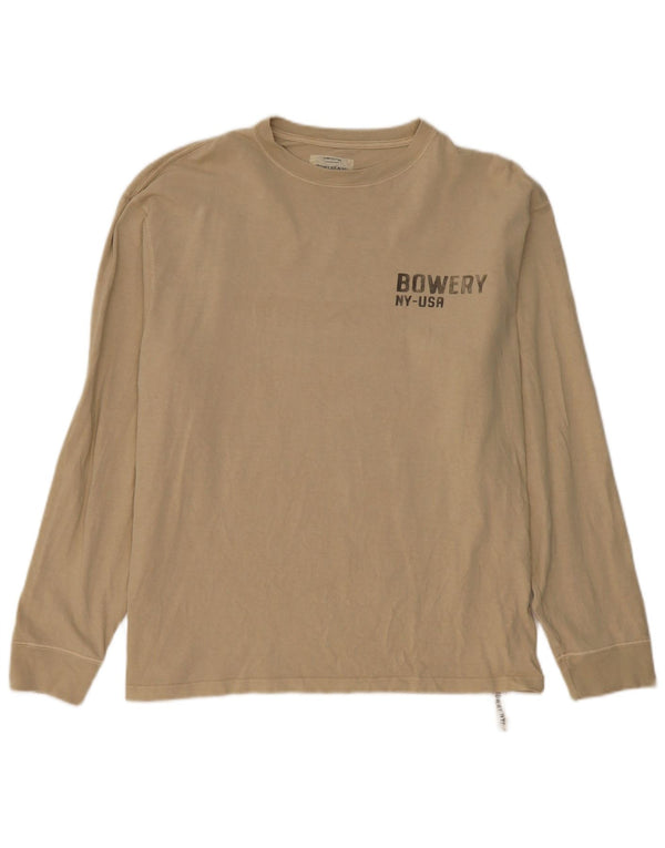 BOWERY Mens Graphic Top Long Sleeve Large Beige Cotton