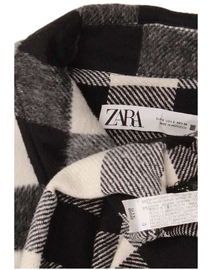 Zara Womens Oversized Crop Bomber Jacket UK 10 Small Black Gingham Cotton