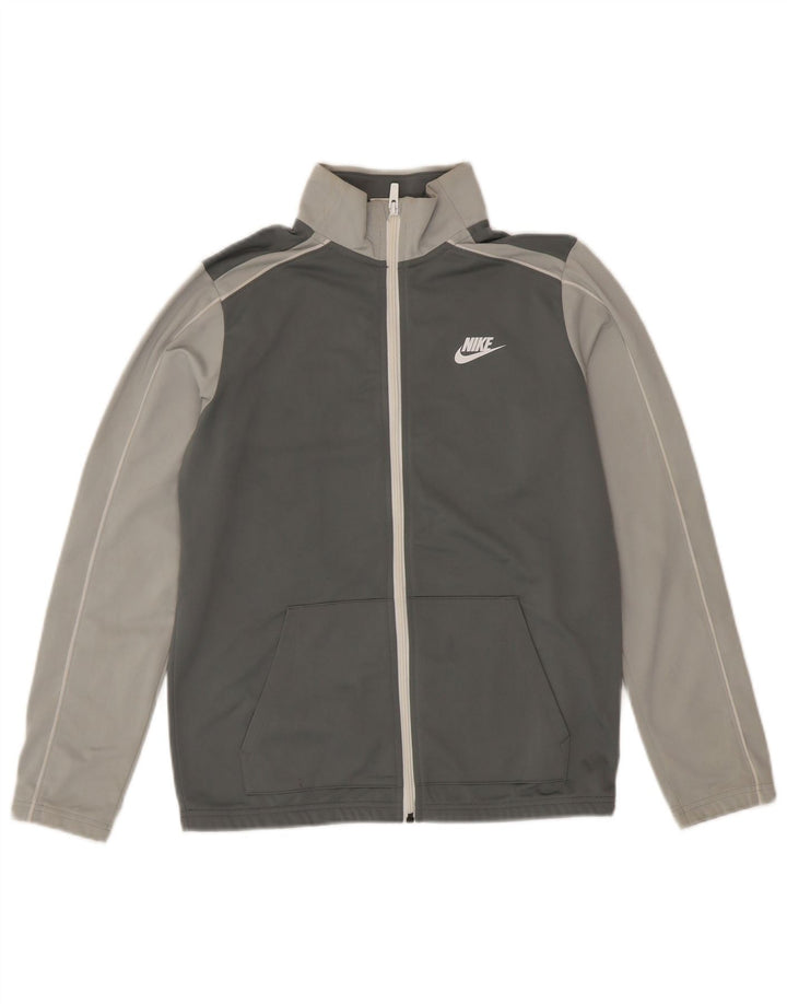 NIKE Boys Tracksuit Top Jacket 13-14 Years XL Grey Colourblock Polyester