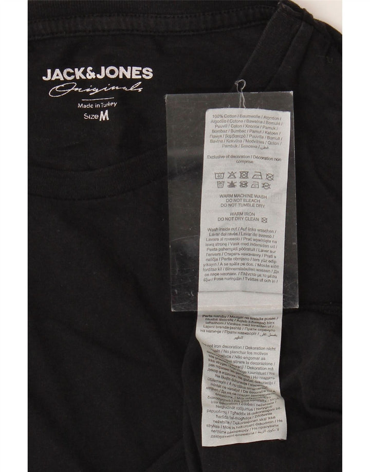 JACK & JONES Mens Graphic T-Shirt Top Medium Black Cotton
