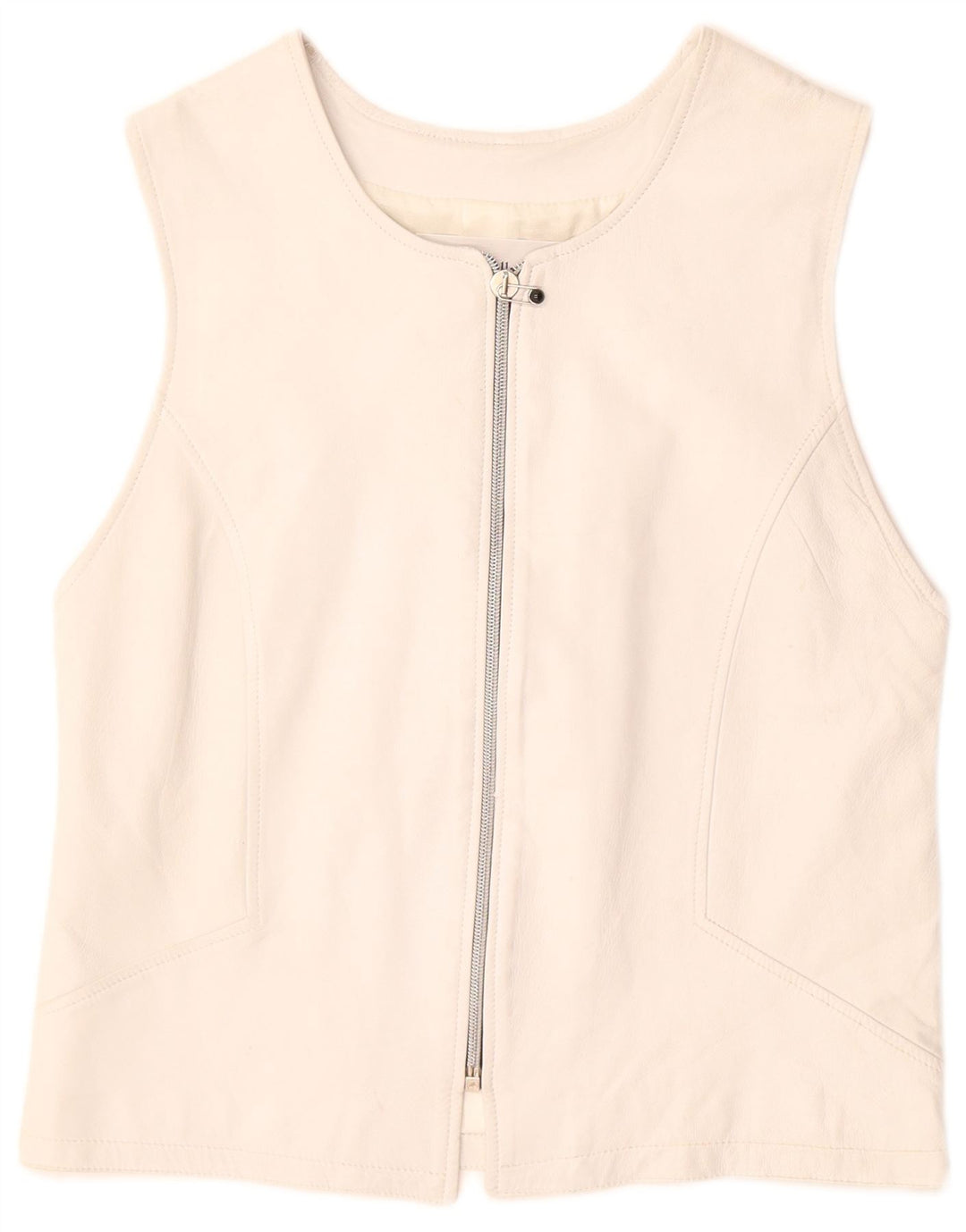 VINTAGE Womens Leather Gilet UK 12 Medium White