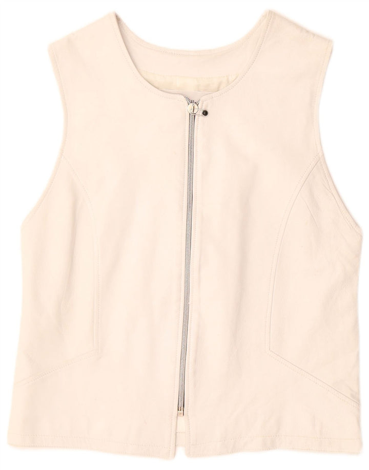 VINTAGE Womens Leather Gilet UK 12 Medium White