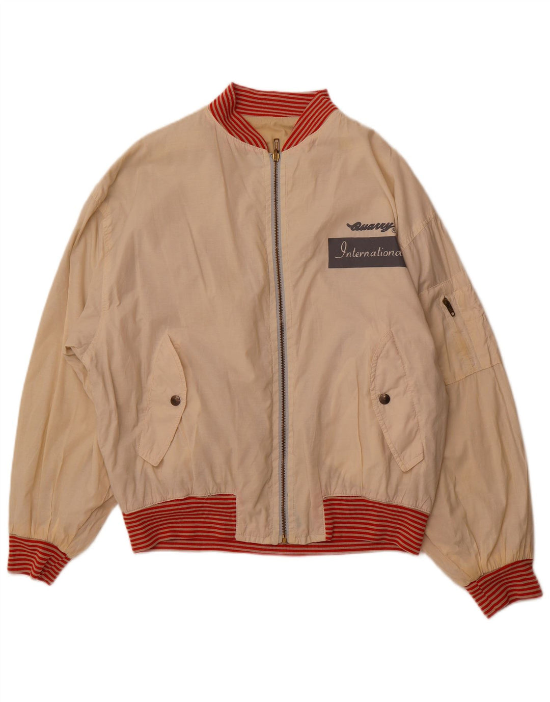 QUARRY Mens Graphic Reversible Jacket UK 42 XL Off White Cotton