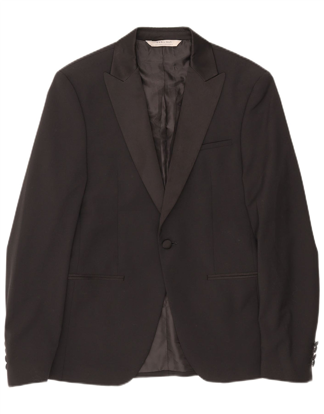Zara Mens 1 Button Blazer Jacket EU 48 Medium Black Polyester