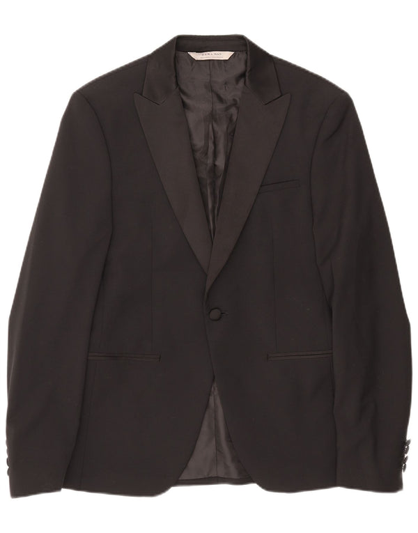 Zara Mens 1 Button Blazer Jacket EU 48 Medium Black Polyester