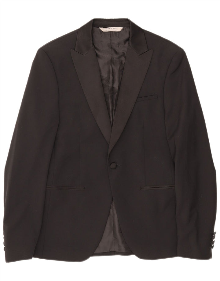 Zara Mens 1 Button Blazer Jacket EU 48 Medium Black Polyester