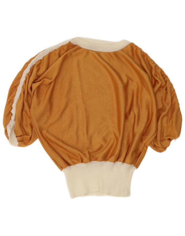 Vintage Womens 3/4 Sleeve Boat Neck Jumper Sweater UK 18 XL Brown