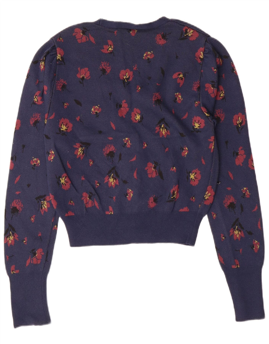 ZARA Womens Crop Cardigan Sweater UK 10 Small Navy Blue Floral Polyamide