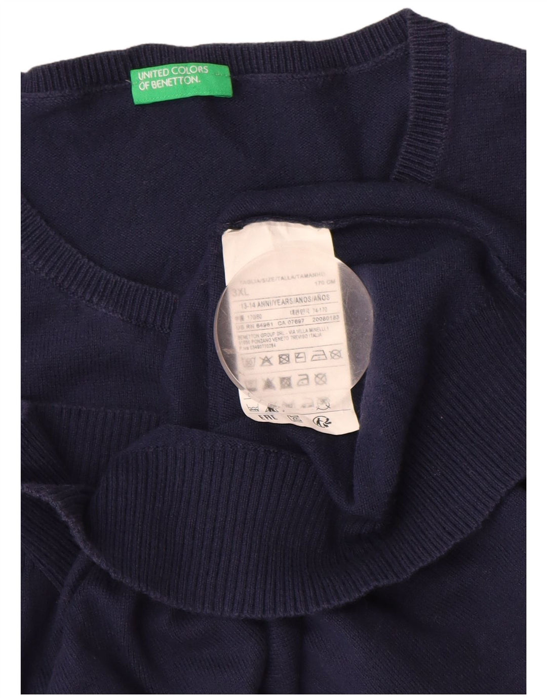 BENETTON Girls Cardigan Sweater 13-14 Years 3XL Navy Blue Cotton