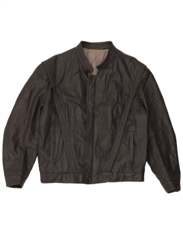 VINTAGE Mens Leather Jacket UK 40 Large Grey Leather