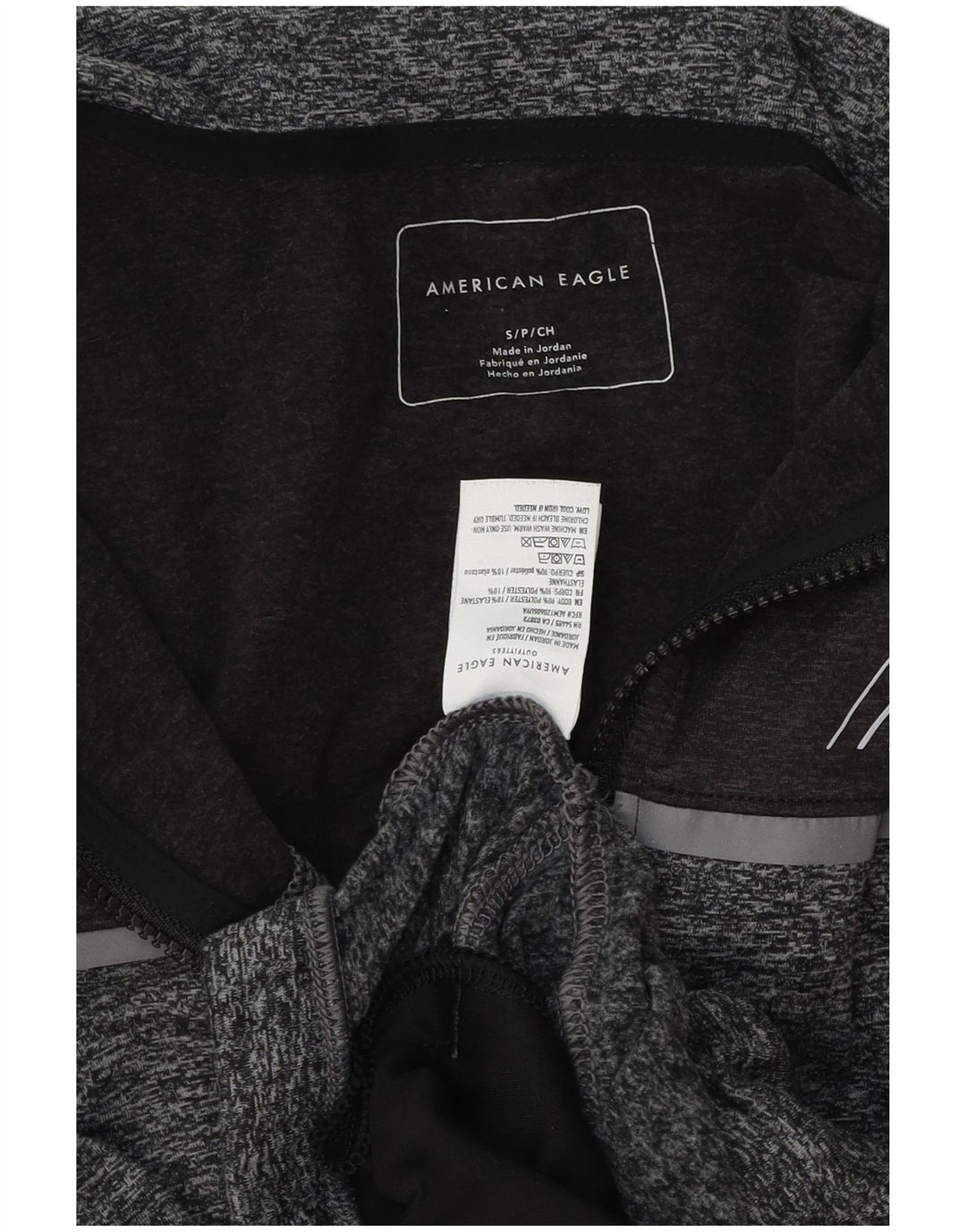 AMERICAN EAGLE Mens Graphic Zip Hoodie Sweater Small Grey Flecked