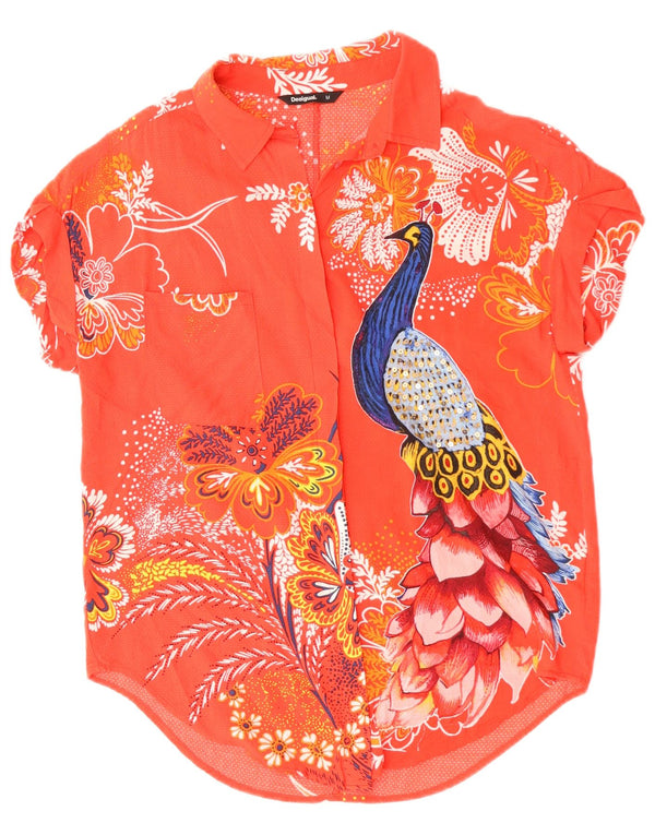 DESIGUAL Womens Graphic Short Sleeve Shirt Blouse UK 14 Medium Pink Floral