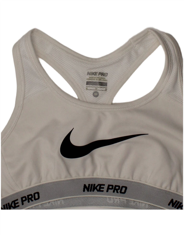 Nike Womens Dri Fit Graphic Sport Bra Top Medium White Polyester Sports