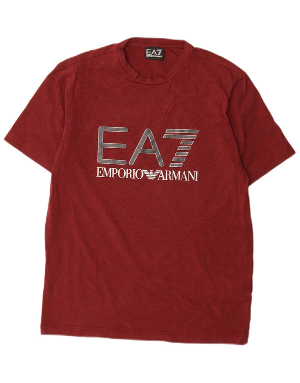 Emporio Armani Mens Graphic T-Shirt Top Medium Burgundy Cotton