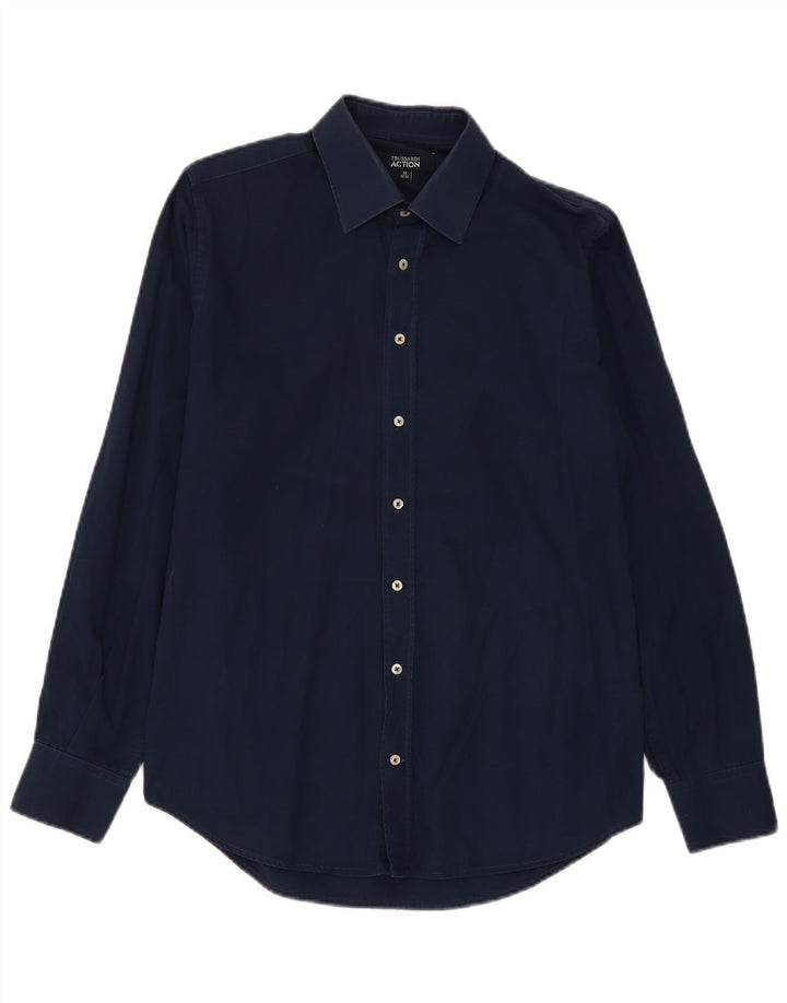 Trussardi Mens Shirt Size 39/40 Medium Navy Blue Cotton