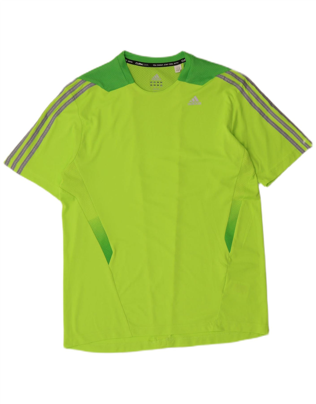 ADIDAS Mens Regular T-Shirt Medium Green Striped Polyester Sports