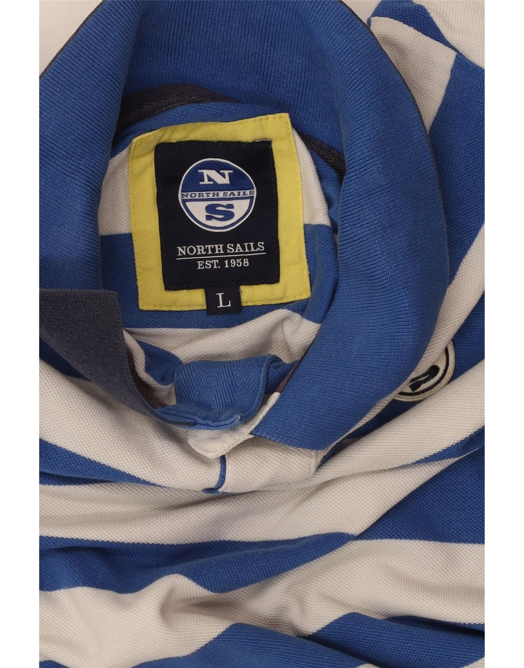 NORTH SAILS Mens Rugby Polo Shirt Large Blue Striped Cotton