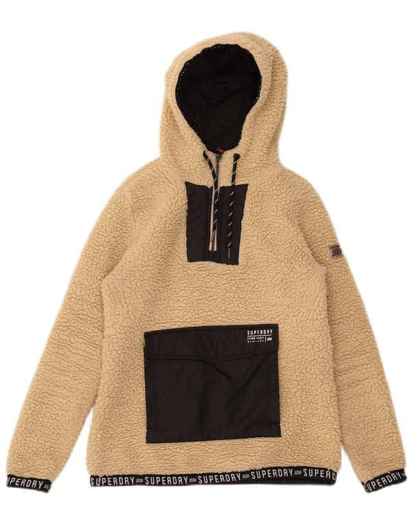 Superdry Womens Oversized Graphic Fleece Jumper UK 8 Small Beige