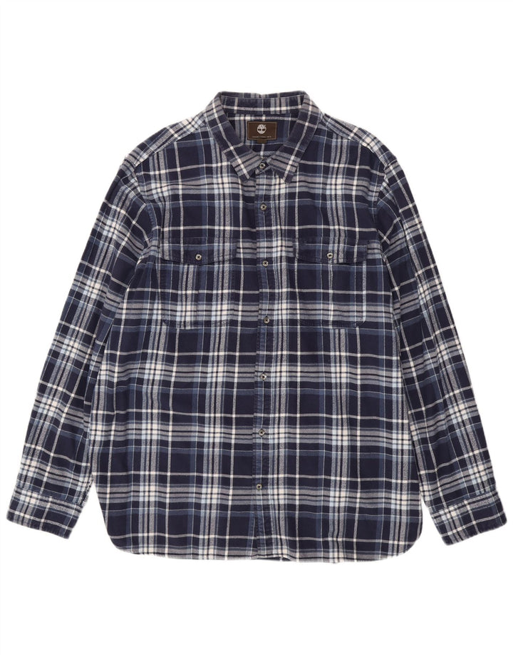 TIMBERLAND Mens Regular Fit Flannel Shirt 3XL Navy Blue Check Cotton