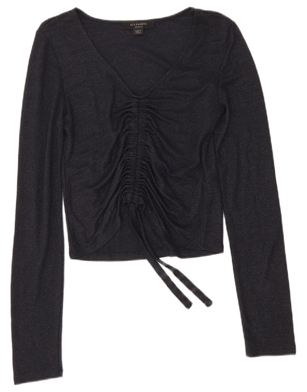 All Saints Womens Crop Top Long Sleeve UK 12 Medium Navy Blue Viscose
