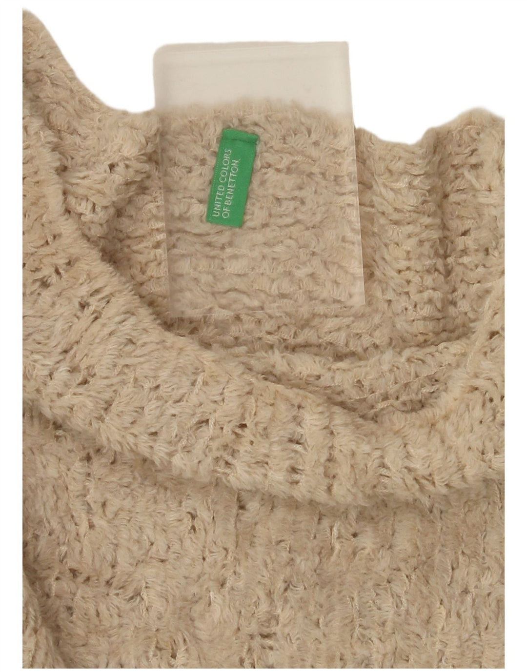 BENETTON Womens Oversized Crop Boat Neck Jumper Sweater UK 16 Large Beige