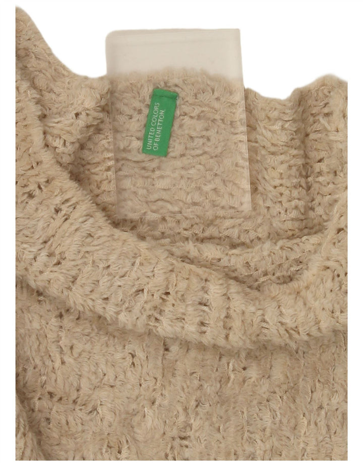 BENETTON Womens Oversized Crop Boat Neck Jumper Sweater UK 16 Large Beige
