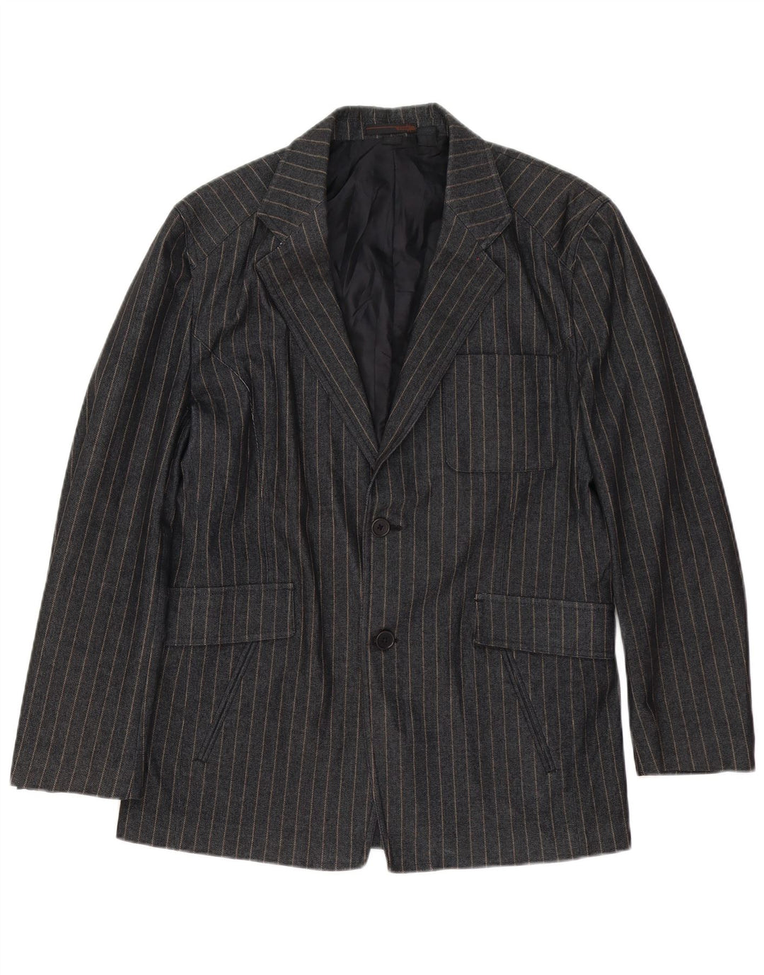 Zara Mens Blazer Jacket UK 38 Medium Grey Striped Cotton