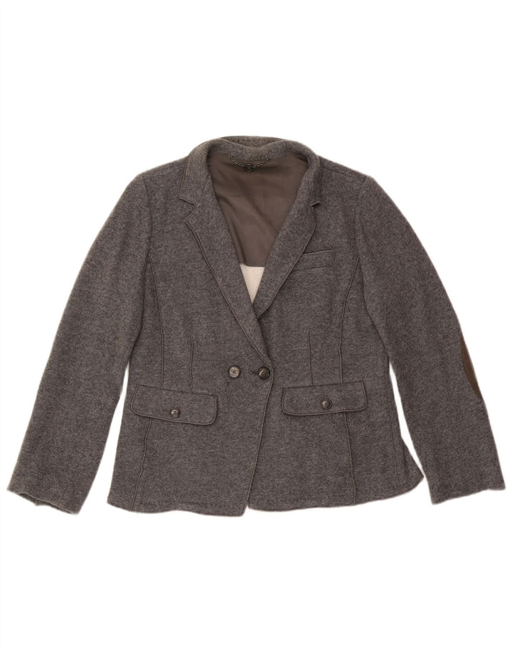 Marella Womens Double Breasted Knit Blazer Jacket UK 18 XL Grey Wool