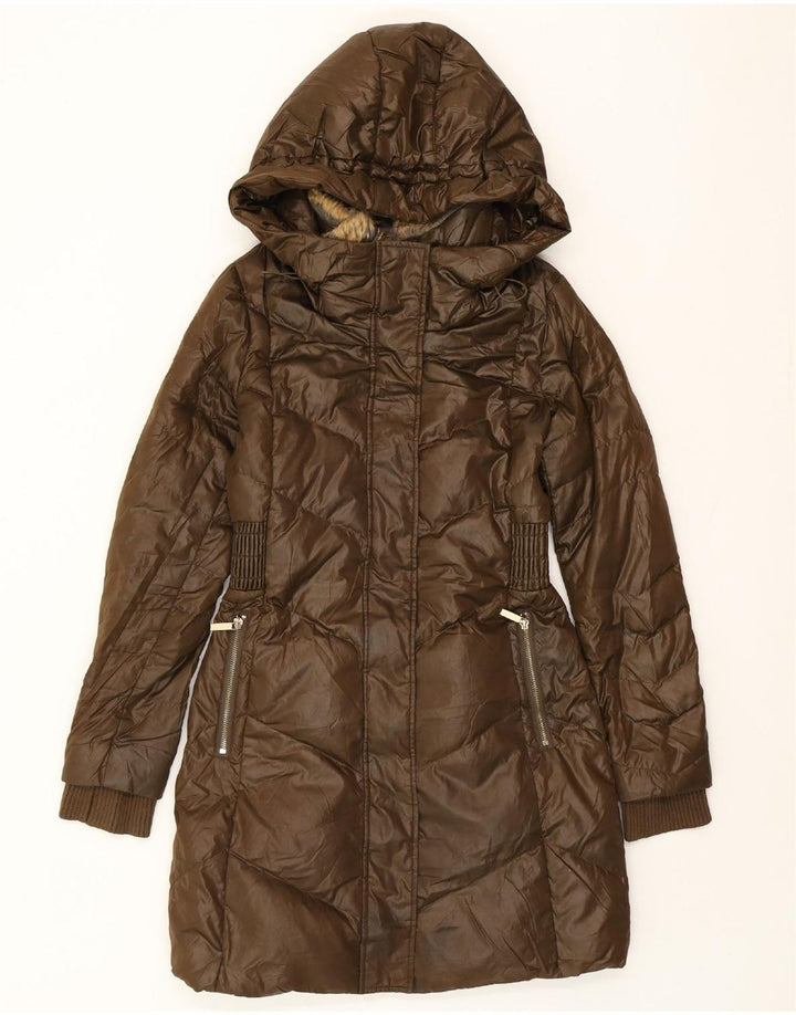 FRENCH CONNECTION Womens Hooded Padded Coat UK 10 Small Brown Polyester