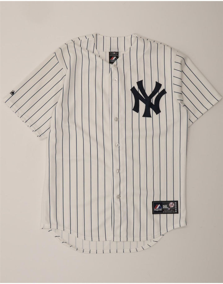 MAJESTIC Mens New York Yankees Graphic Jersey Top Medium White Pinstripe