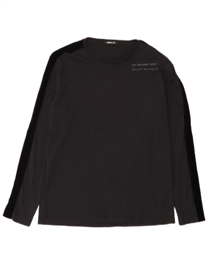 Replay Mens Top Long Sleeve Large Black Colourblock Cotton