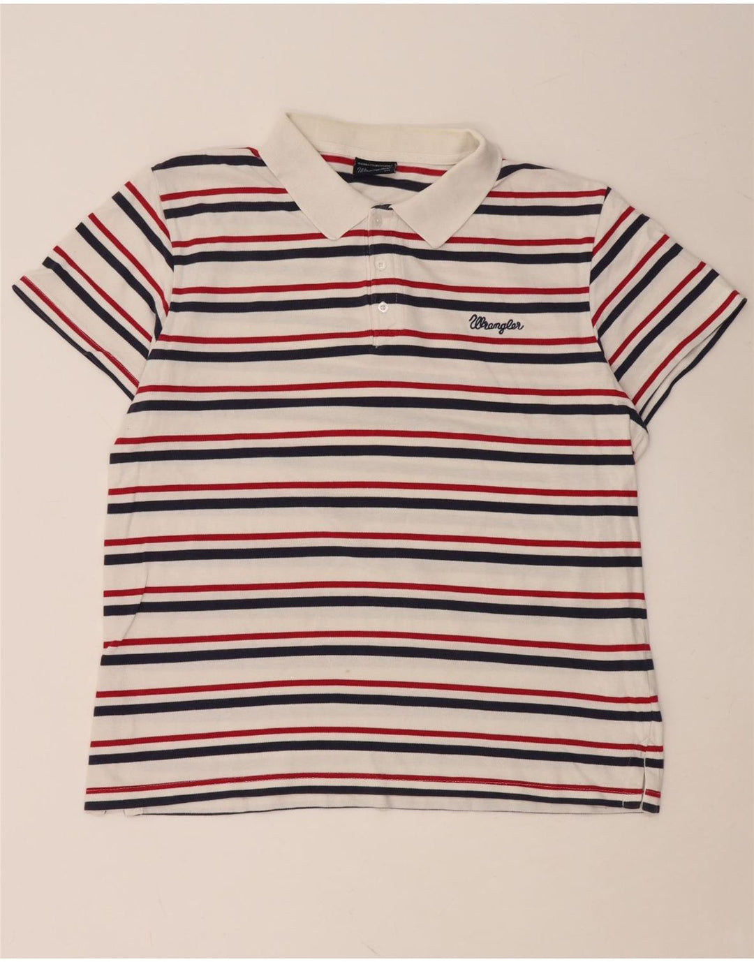 WRANGLER Mens Polo Shirt 2XL White Striped Cotton