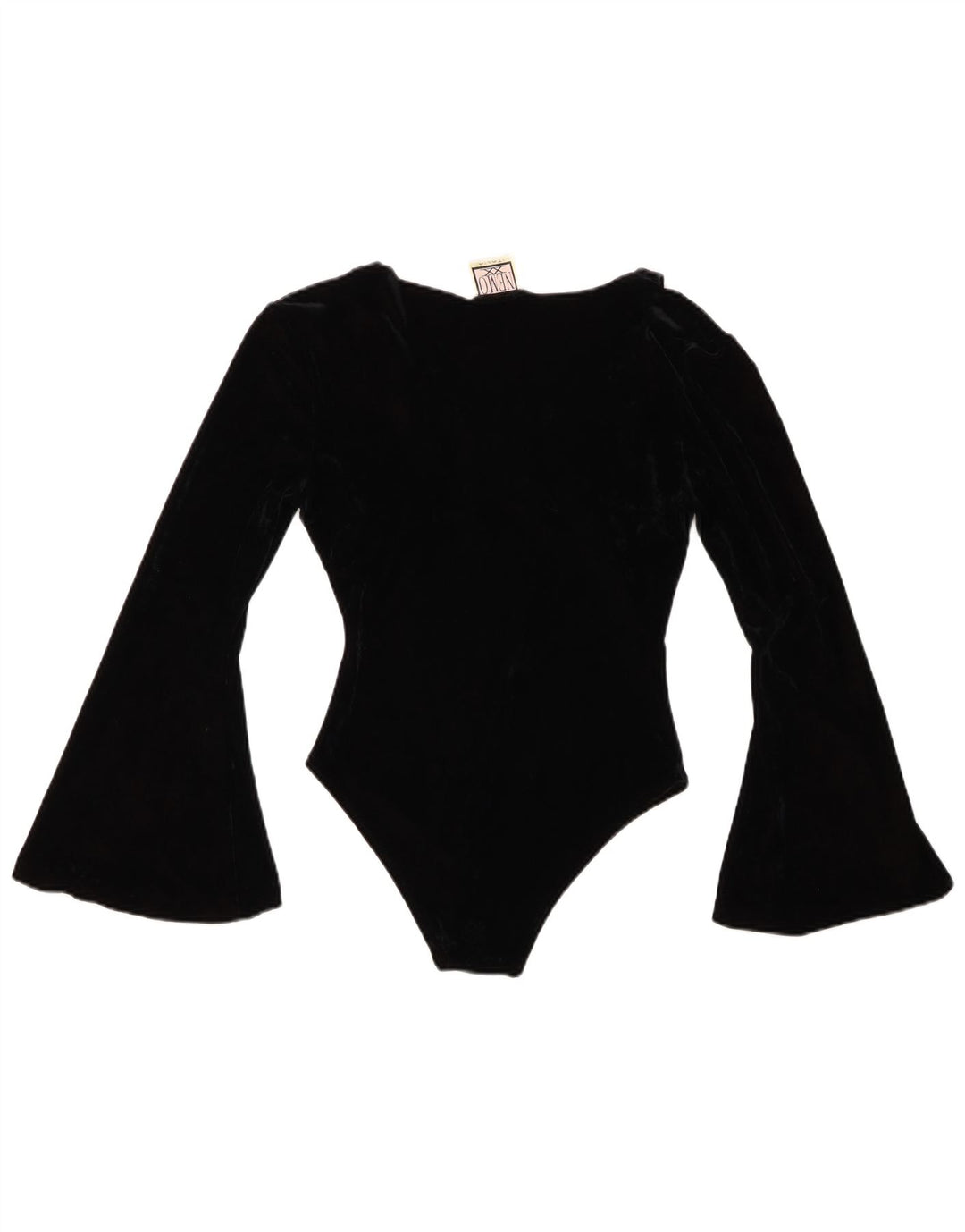 VINTAGE Womens Velvet Bodysuit UK 8 Small Black Acrylic