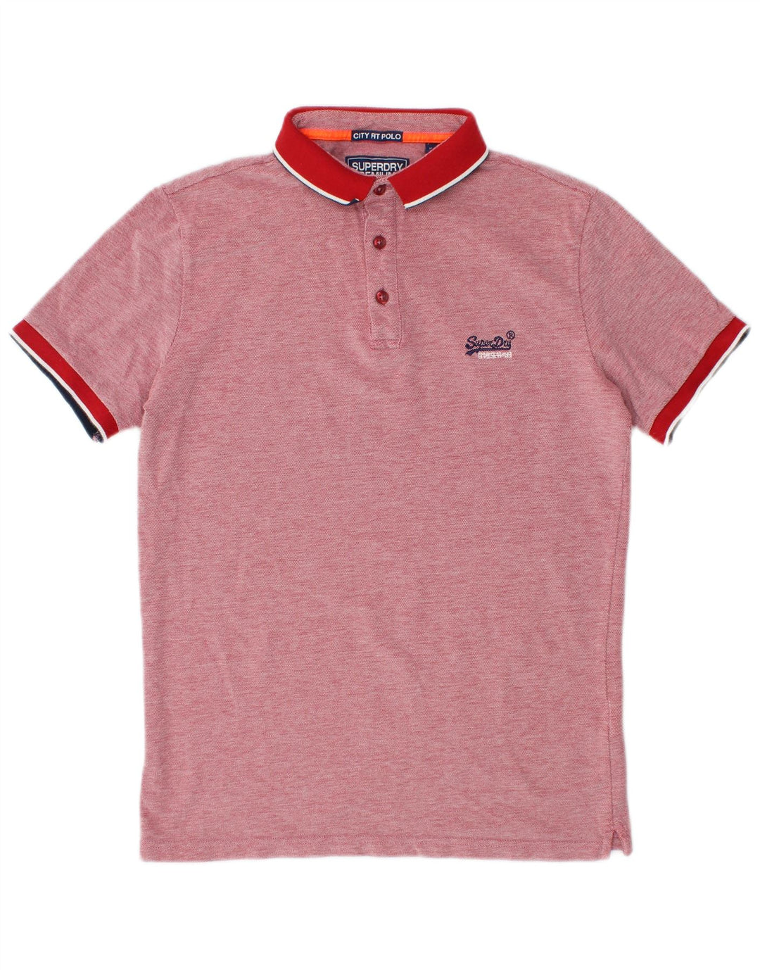 SUPERDRY Mens City Fit Polo Shirt Medium Red Flecked Cotton