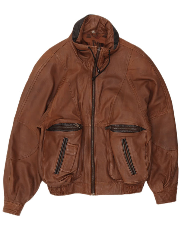 Vintage Mens Leather Jacket IT 50 Large Brown Leather