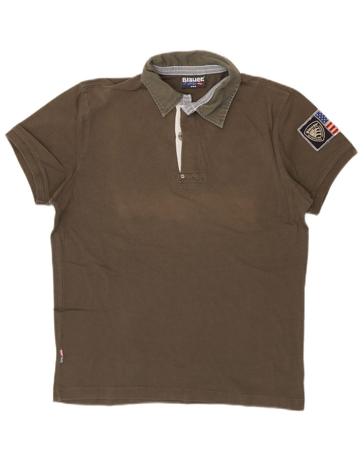 BLAUER Mens Polo Shirt Large Khaki Cotton