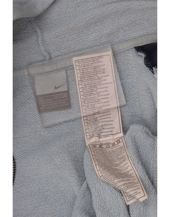 Nike Boys Graphic Zip Hoodie Sweater 13-14 Years XL Blue Colourblock Cotton