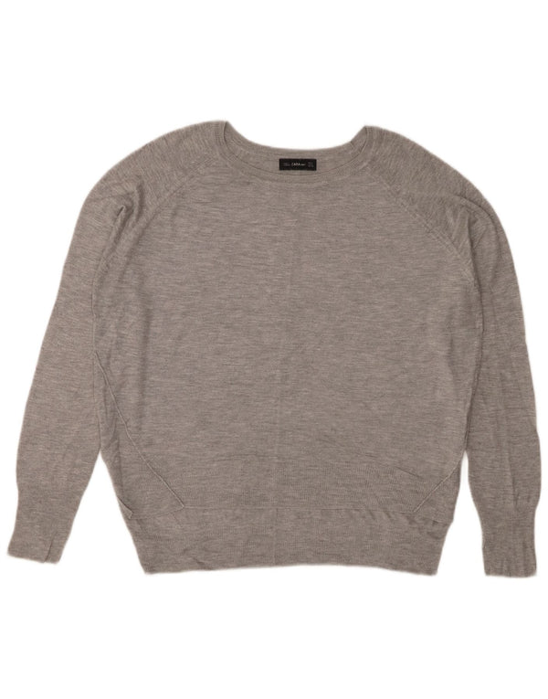 ZARA Womens Boat Neck Jumper Sweater UK 14 Medium Grey Flecked Viscose