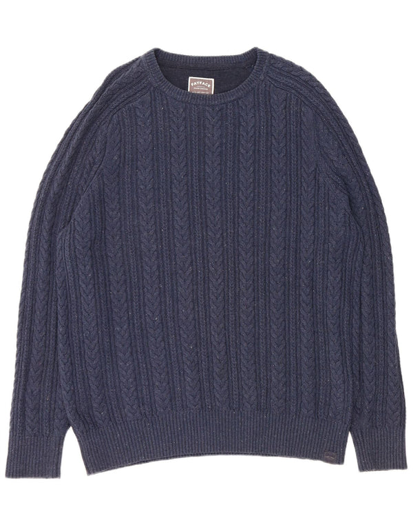 FAT FACE Mens Boat Neck Jumper Sweater XL Navy Blue Flecked Cotton