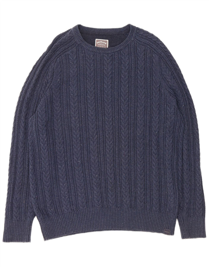 FAT FACE Mens Boat Neck Jumper Sweater XL Navy Blue Flecked Cotton