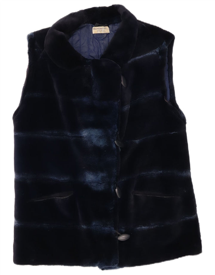 Vintage Womens Fur Gilet UK 14 Medium Navy Blue