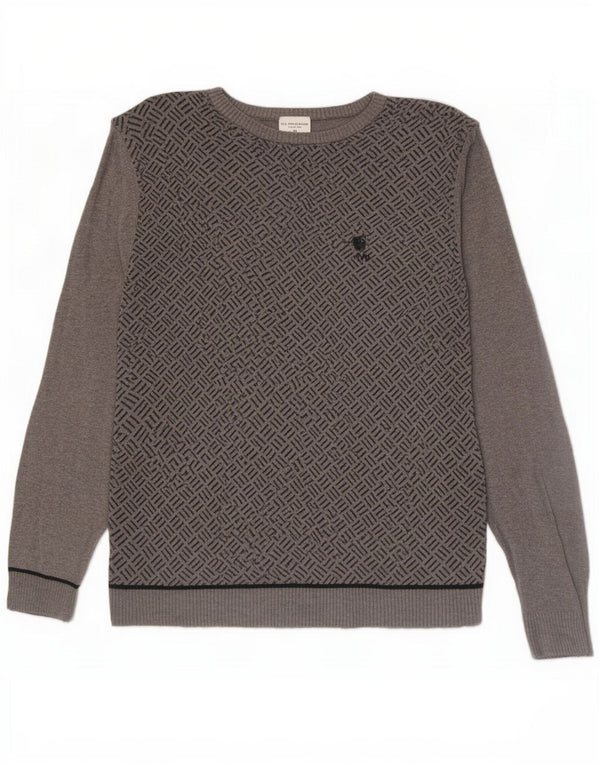 U.S. Polo Assn. Mens Boat Neck Jumper Sweater Medium Grey Geometric Cotton